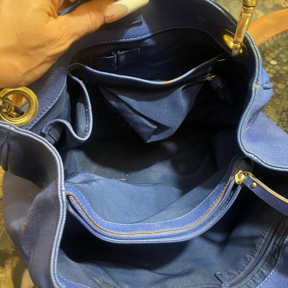 Liz Claiborne Royal Blue and Gold Shoulder tote Bag luxury vintage stylish purse - Picture 6 of 8